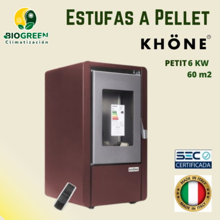 Estufa a Pellet, Khone, 6KW, 60 mt2